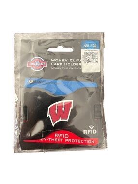 New University of Wisconsin Collegiate money clip and card holder. RFID
